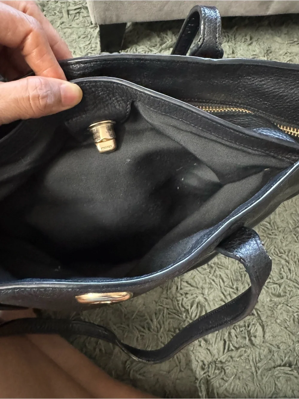 Coach Black Pebbled Leather Tote with Gold Turnlock